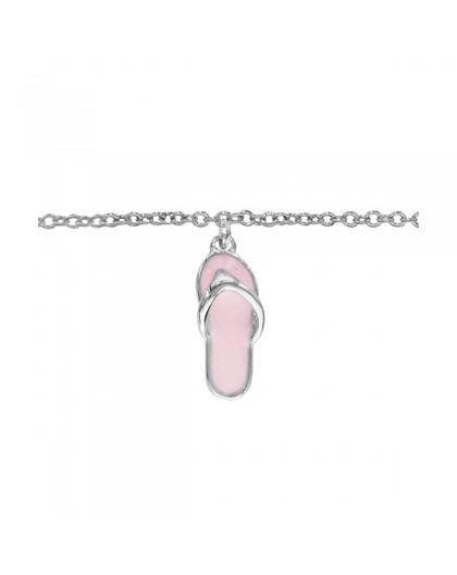 Chaine de cheville argent maille forçat motif tongue rose