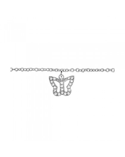 Chaine de cheville argent maille forçat motif papillon oxydes