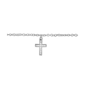 Chaine de cheville argent maille forçat motif croix oxydes