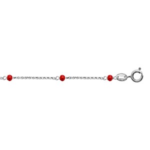 Chaine de cheville argent maille forçat boules de verre rouge