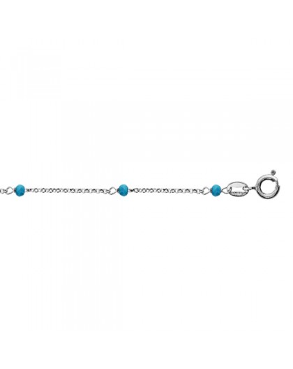 Chaine de cheville argent maille forçat boules de verre turquoise