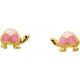 Boucles d'oreilles Or fermoir vis Tortues laque rose