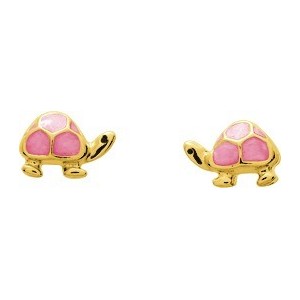 Boucles d'oreilles Or fermoir vis Tortues laque rose