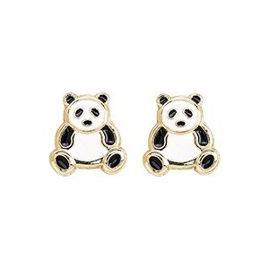 Boucles d'oreilles Or fermoir vis Panda laque