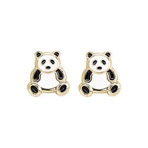 Boucles d'oreilles Or fermoir vis Panda laque