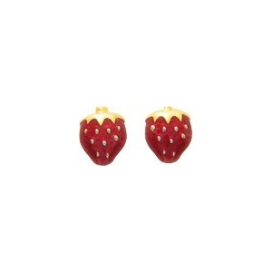 Boucles d'oreilles Or fermoir vis motif Fraise laque