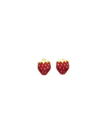 Boucles d'oreilles Or fermoir vis motif Fraise laque