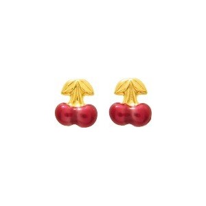 Boucles d'oreilles Or fermoir vis motif Cerises laque