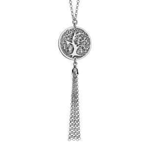 Collier argent Arbre de vie givré et chaines pendantes