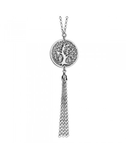 Collier argent Arbre de vie givré et chaines pendantes