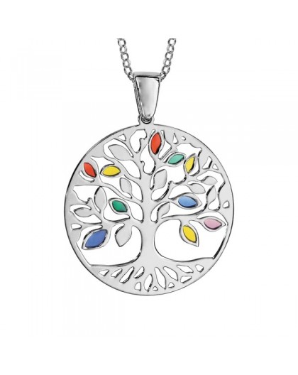 Collier argent Arbre de vie émail de couleur