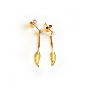 Boucles d'oreilles Or Plume simple sur chaine