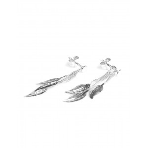 Boucles d'oreilles Or gris triple plumes chaines