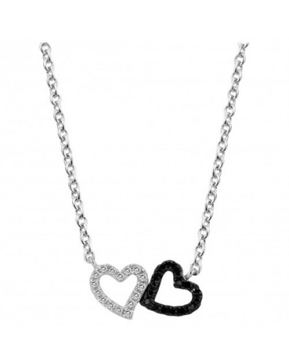 Collier argent oxyde Zirconium coeur noir et blanc