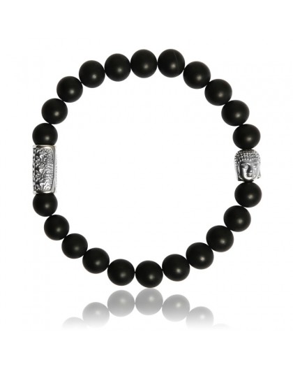 Bracelet Pierres Naturelles Onyx et motif buddha