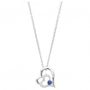 Collier argent oxyde Zirconium bleu coeur double