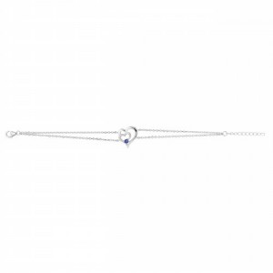 Bracelet Argent rhodié double chaine coeur bleu