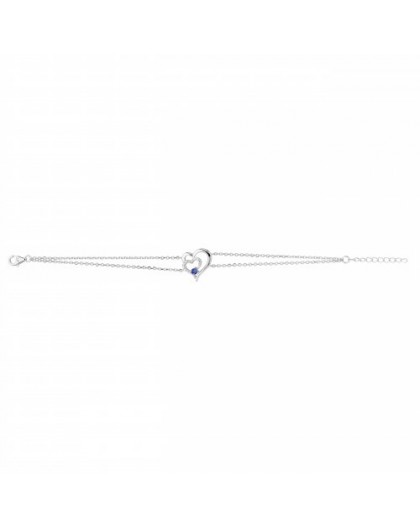 Bracelet Argent rhodié double chaine coeur bleu