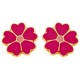Boucles d'oreilles Or fermoir vis motif fleurs fushia