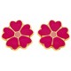 Boucles d'oreilles Or fermoir vis motif fleurs fushia