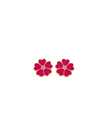 Boucles d'oreilles Or fermoir vis motif fleurs fushia