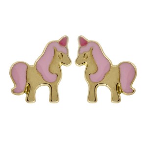 Boucles d'oreilles Or fermoir vis licorne laque rose