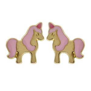 Boucles d'oreilles Or fermoir vis licorne laque rose