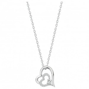 Collier argent oxyde Zirconium double coeur