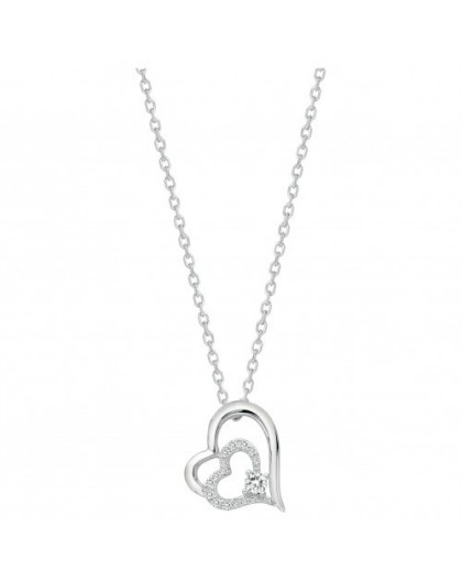 Collier argent oxyde Zirconium double coeur