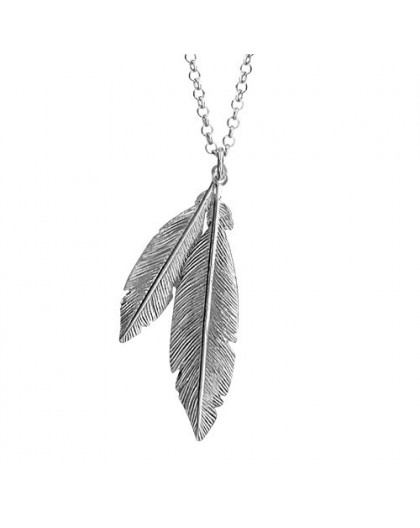 Collier argent massif motif plumes