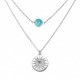 Collier Argent double rang boule bleue et médaille