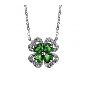 Collier Argent Trèfle oxydes verts