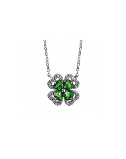 Collier Argent Trèfle oxydes verts