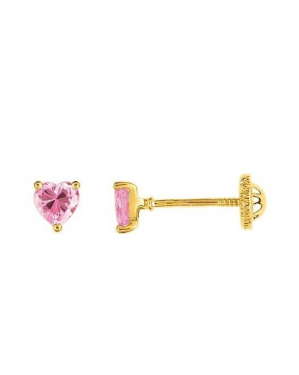 Boucles d'oreilles Or fermoir vis OZ coeur rose