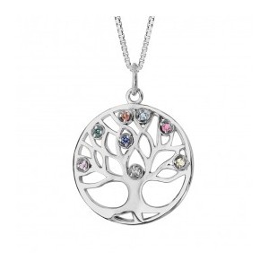 Collier Argent Arbre de vie oxydes multicolores