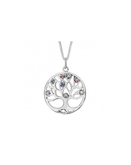 Collier Argent Arbre de vie oxydes multicolores