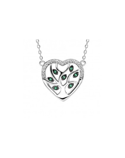 Collier Argent Arbre de vie coeur oxydes verts