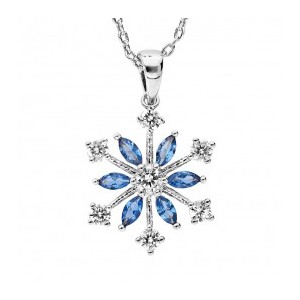 Collier Argent flocon de neige oxydes bleus