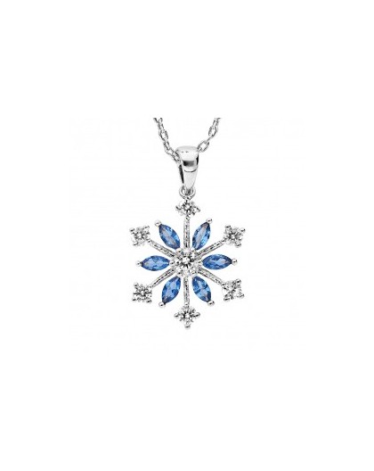 Collier Argent flocon de neige oxydes bleus