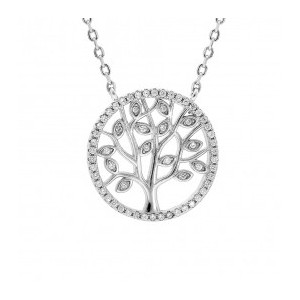 Collier Argent Arbre de vie oxydes blancs