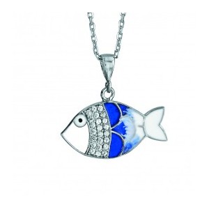 Collier Argent Poisson émail couleur