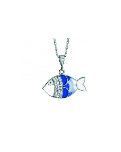 Collier Argent Poisson émail couleur