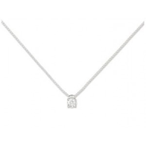 Collier Or gris et diamant serti 4 griffes 0.15Ct