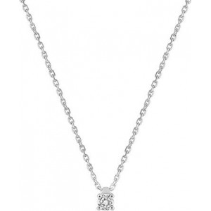 Collier Or gris et diamant serti 4 griffes 0.10Ct