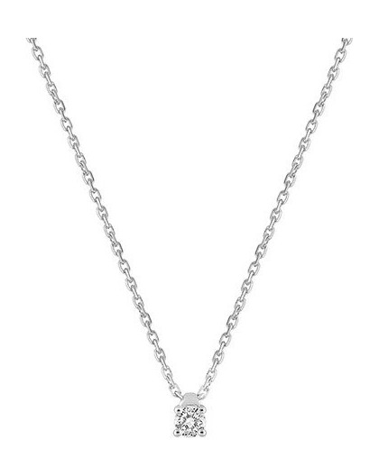 Collier Or gris et diamant serti 4 griffes 0.10Ct