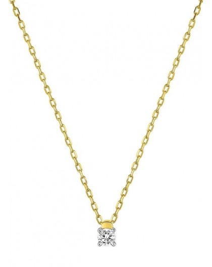 Collier Or jaune et diamant serti 4 griffes 0.07Ct