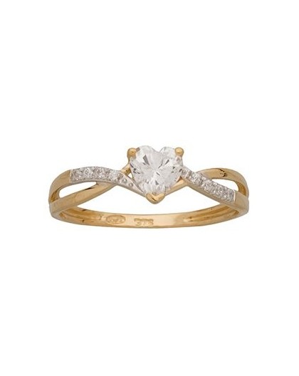 Solitaire or jaune coeur entourage oxyde zirconium