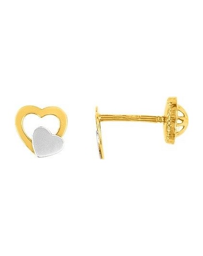 Boucles d'oreilles Or fermoir vis coeur bicolore