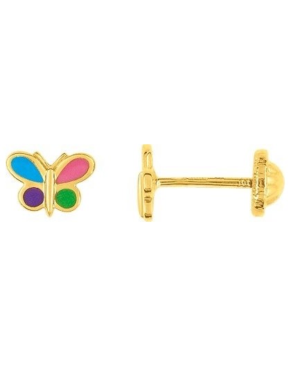 Boucles d'oreilles Or fermoir vis papillons couleu