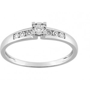 Solitaire Or gris accompagné Diamants 0.07 Ct